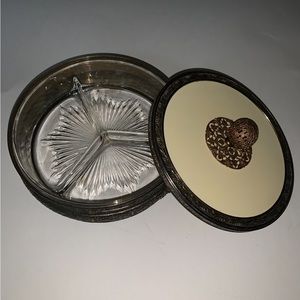 Antique Hollywood Regency Style Ormolu Footed Round Dresser Jar w/ Glass Insert